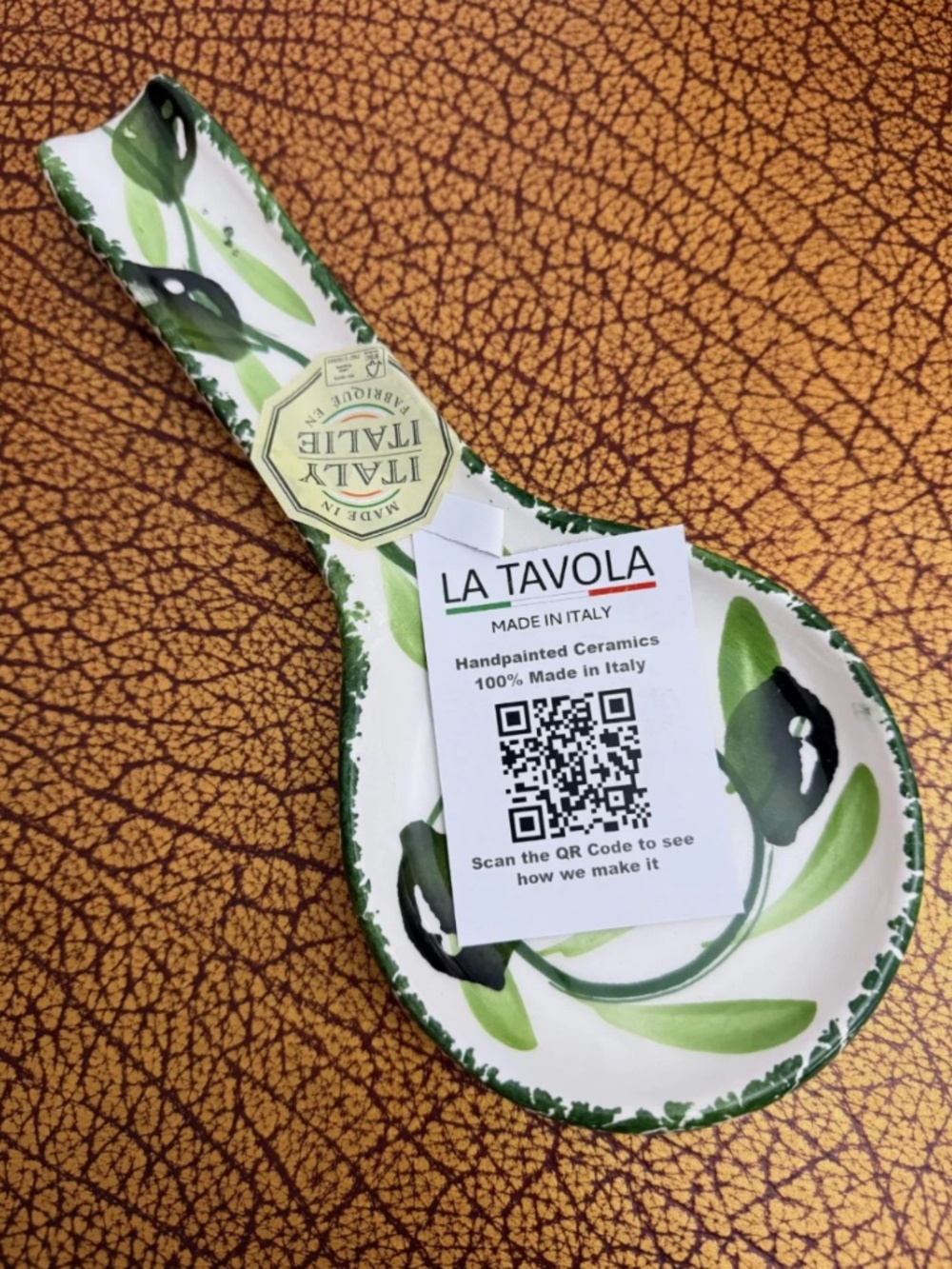 Italian Ceramic Spoon Rest La Tavola Italy Olive Botanical Kitchen Decor Pottery